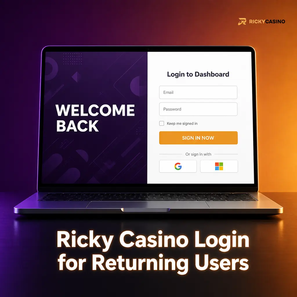Ricky Casino login page showing returning users where to enter registered email and password